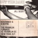 Franklin Furnace notice for Jill Scott's "Out the Back" performance (1979)