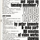 Programme for Video Tapes by Peter Kennedy and Mike Parr at Inhibodress, Novemebnr 23 and December 7. 80 minutes of video works showing continuously.