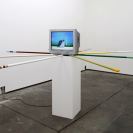 Laresa Kosloff, New Diagonal, plinth, painted dowel sticks, and television monitor, Ocular Lab, Melbourne, 2007