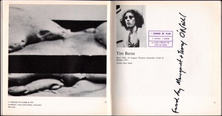 The catalogue entry, hand modified by Tim Burns, for his installation at Recent Australian Art, 1973.
