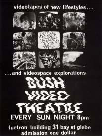 Poster for Bush Video Theatre at the Fuetron buildoing, 1973
