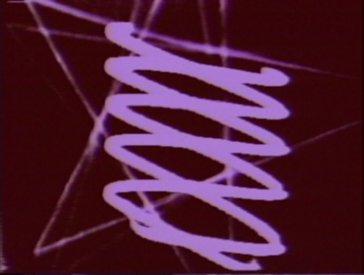 Frame from I Know Nothing with DNA-like Lissajous figure, and computer graphic in background. Bush Video 1974.