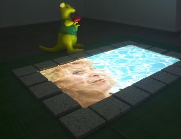 Ask Noelene...Not the ogre, Pebblecrete, astro turf, polystyrene, PVC, HD 1080p video with sound, Dimensions variable, 2009